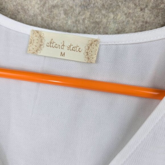 Altard State Womens Ruffled Peplum V-Neck Blouse White Short Sleeve Medium - Picture 4 of 7